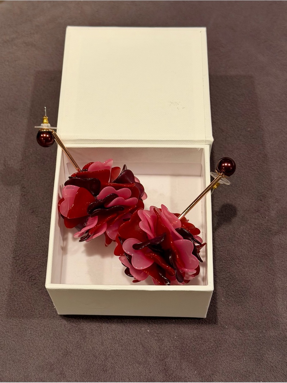 kate spade Pink and Burgundy heart glass beads Floral Drop Earrings